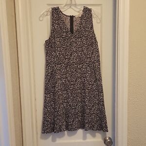 LOFT Black and White Patterned Midi Dress